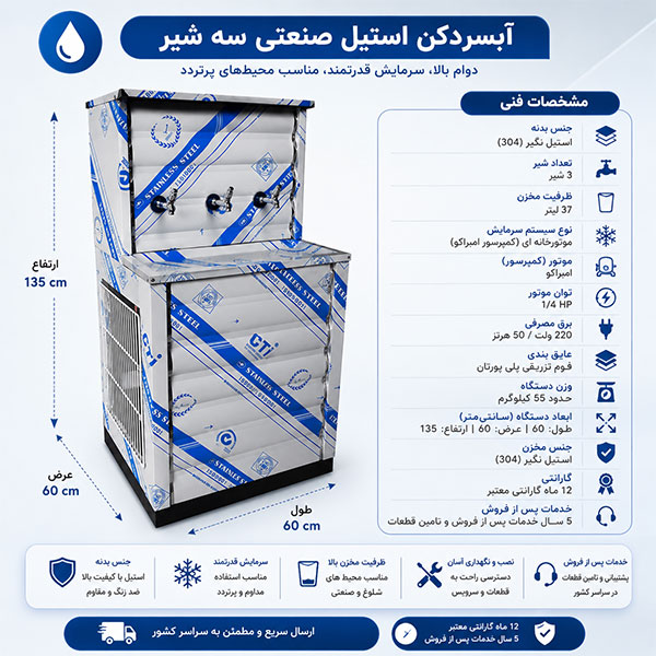 آبسردکن استیل 3 شیر 